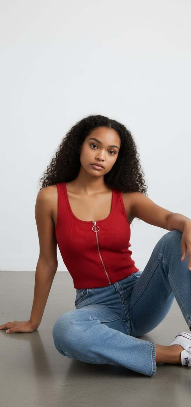 Bella Seamless Red Zip-Front Tank Top Size Medium/Large
